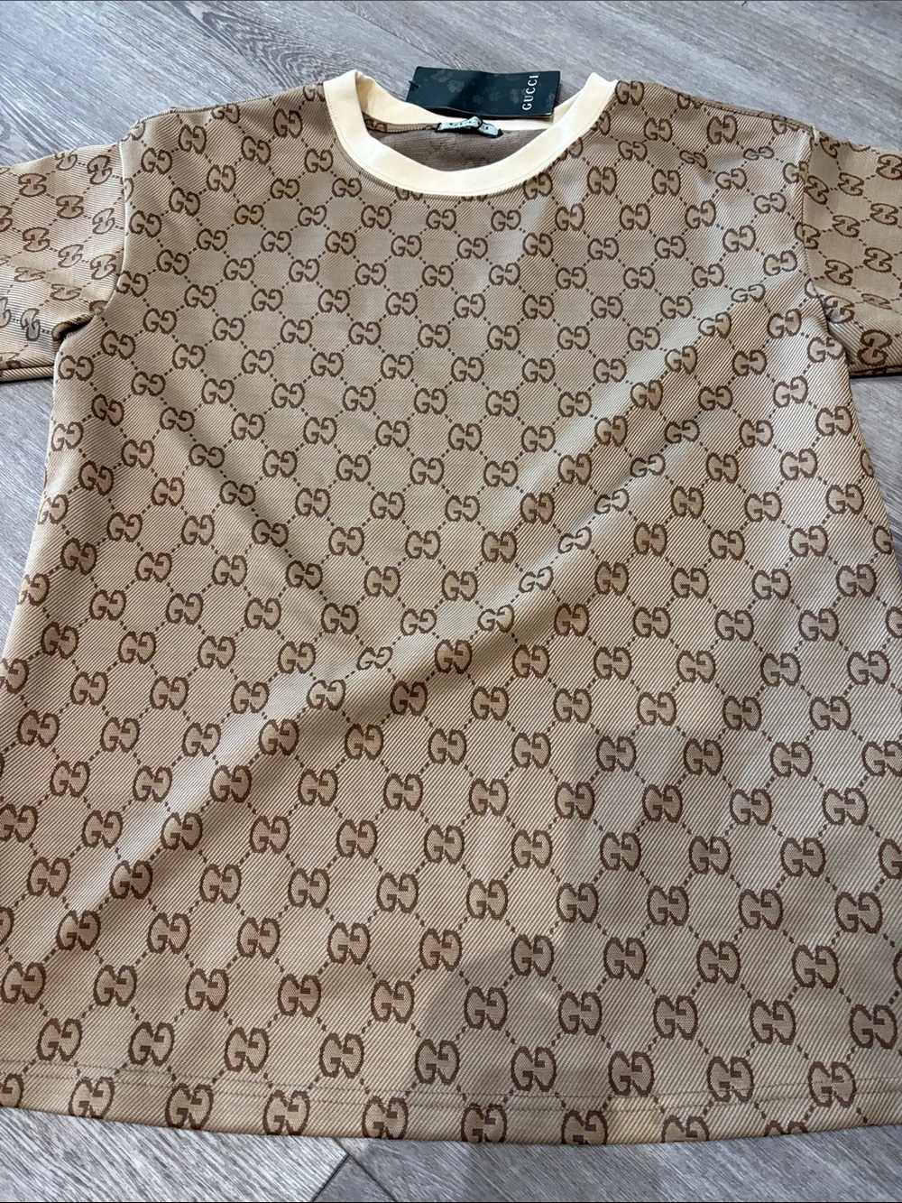 Gucci Beige and Brown GG Monogram Short Sleeve Tee